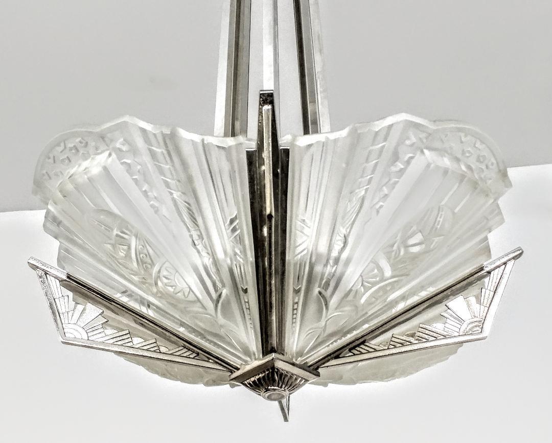 French Art Deco Chandelier Signed by Frontisi Pair Available In Excellent Condition For Sale In Long Island City, NY