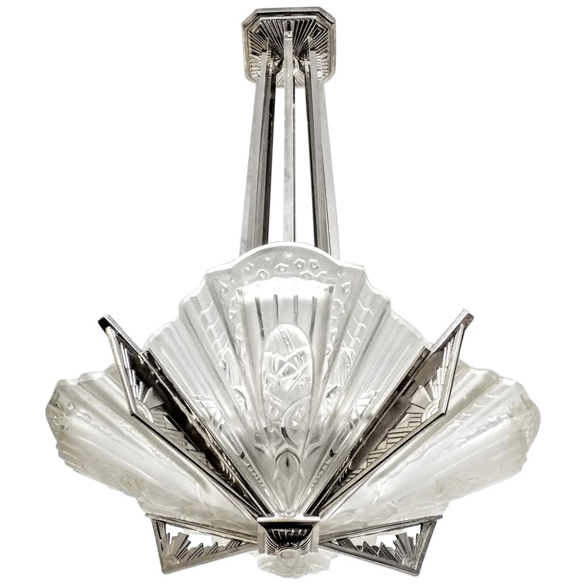 French Art Deco Chandelier Signed by Frontisi Pair Available For Sale