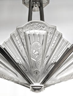 Lampadario Art Deco francese firmato da Frontisi (coppia disponibile)