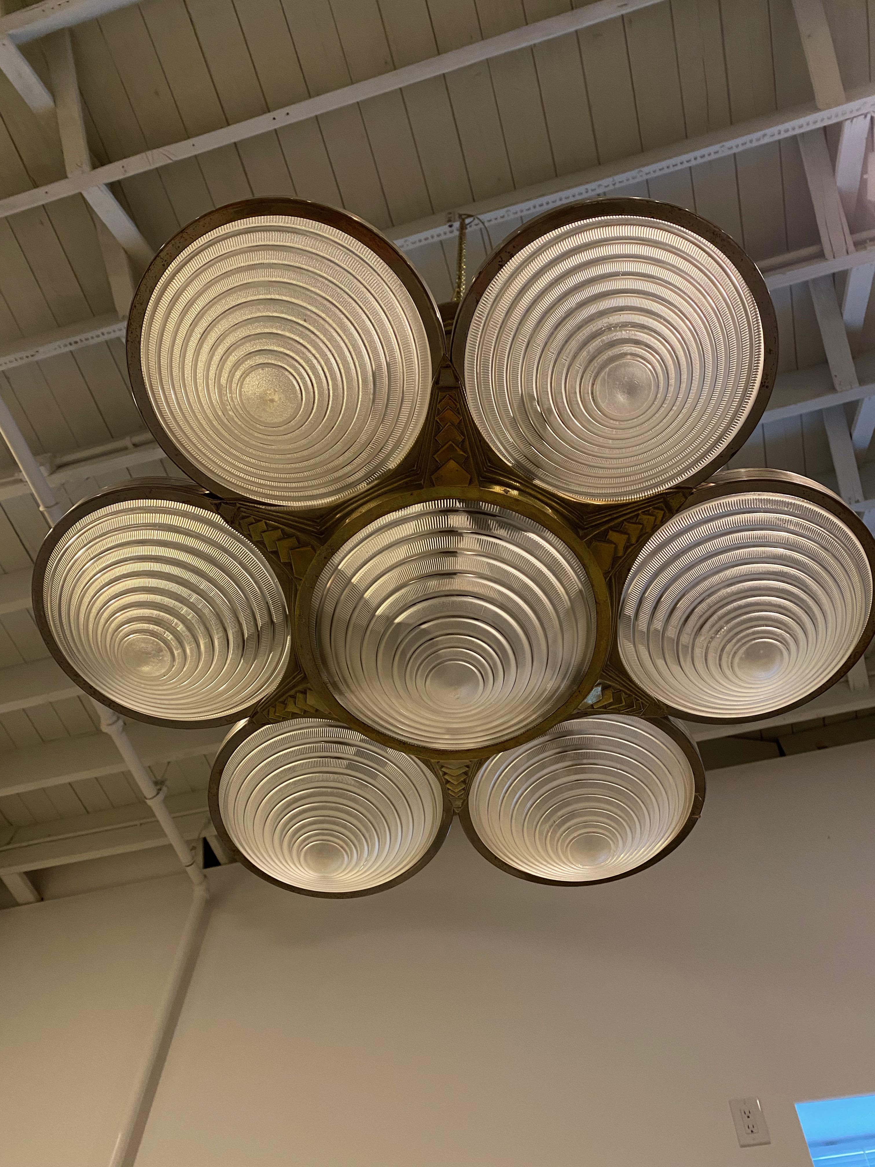 Lustre Art déco français signé par G Leleu Bon état - En vente à North Bergen, NJ