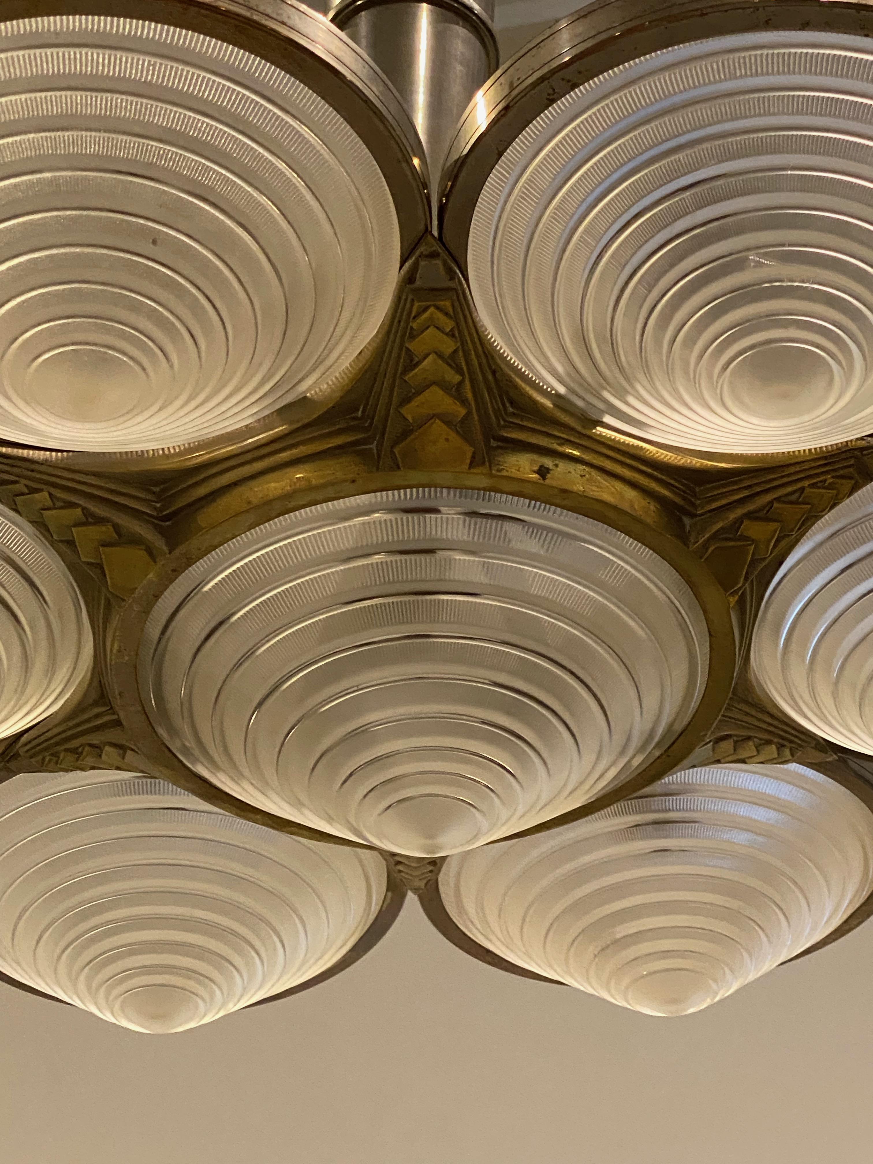 Début du 20ème siècle Lustre Art déco français signé par G Leleu en vente