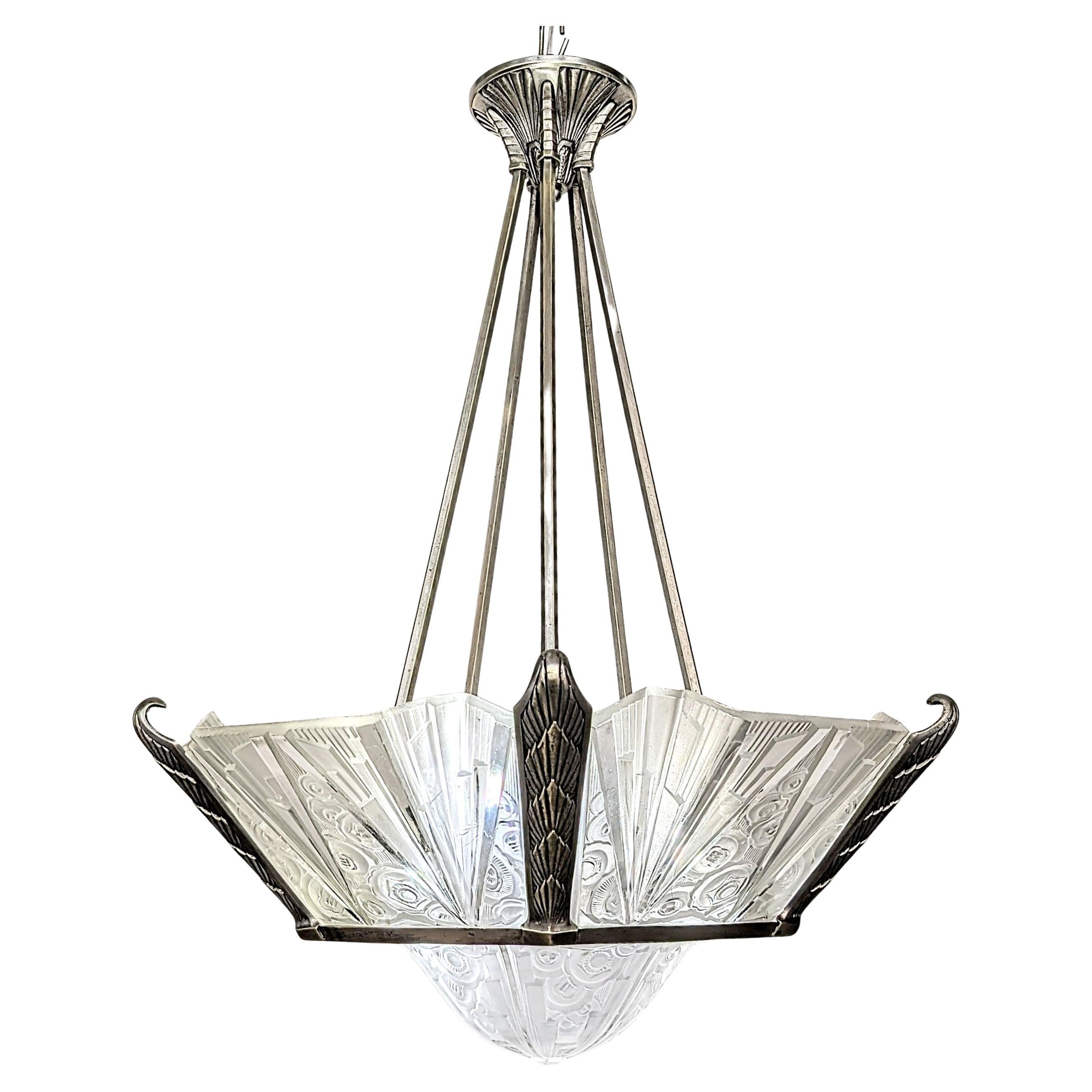 A French Art Deco chandelier  (23 inches in diameter) Signed by the French Artist 