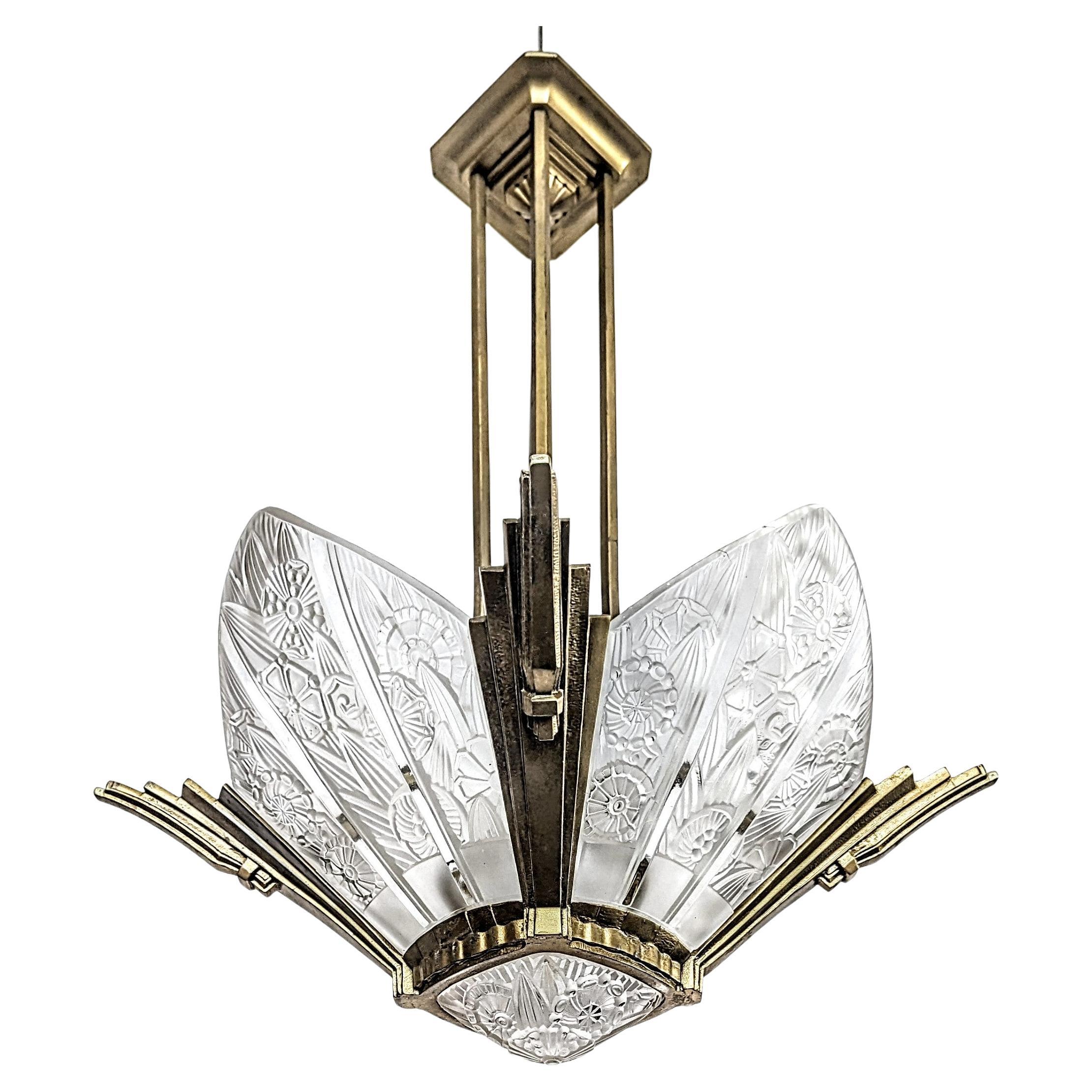 French Art Deco Chandelier Signed by Hettier Vincent