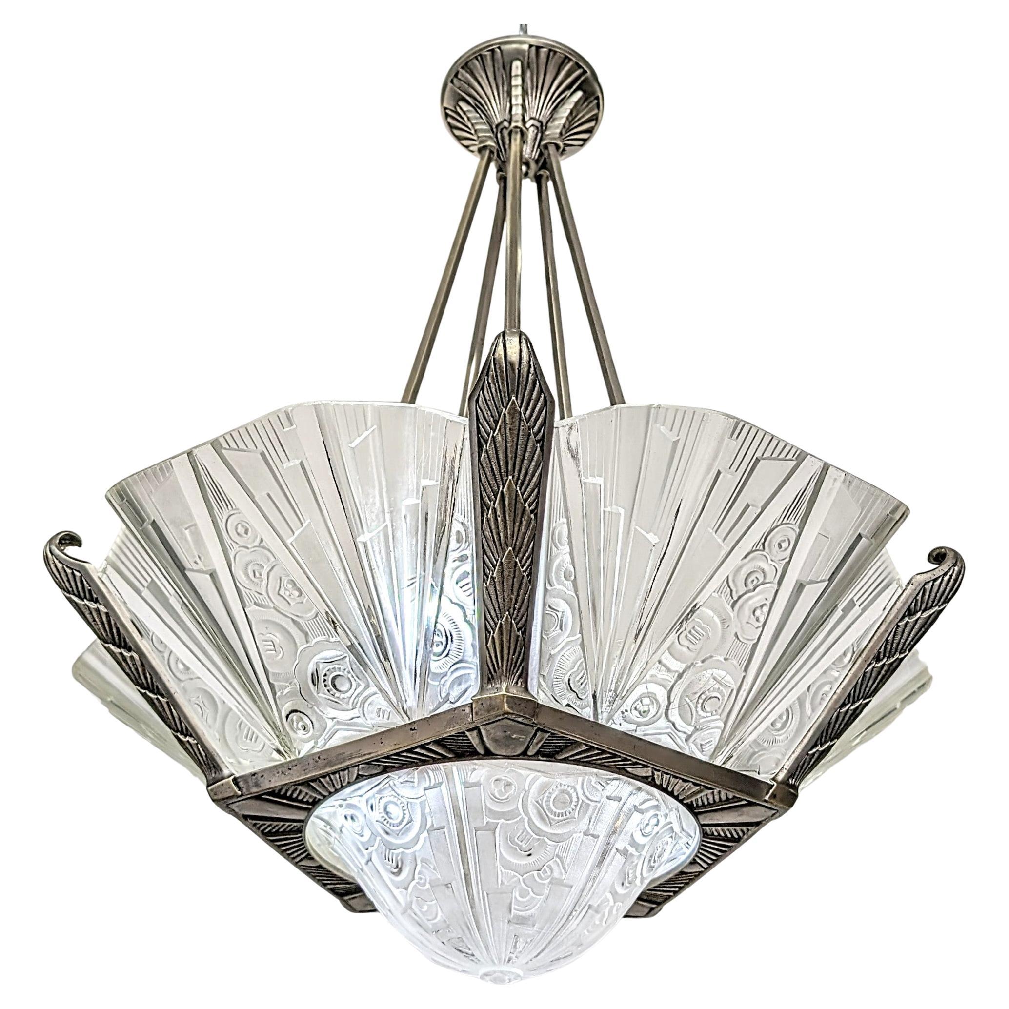French Art Deco Chandelier Signed by Hettier Vincent