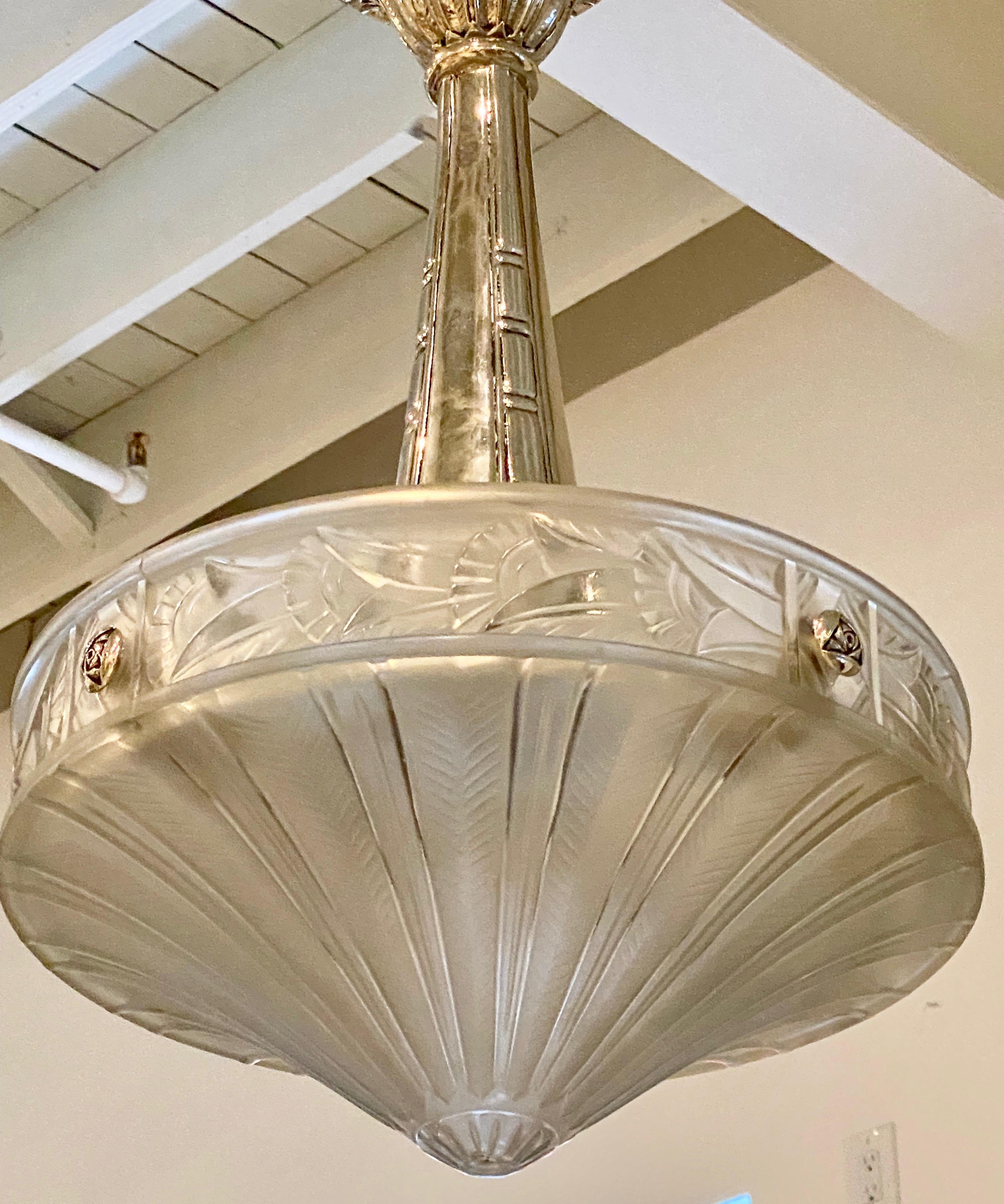 Early 20th Century French Art Deco Chandelier Signed by Lorrain Nancy France For Sale
