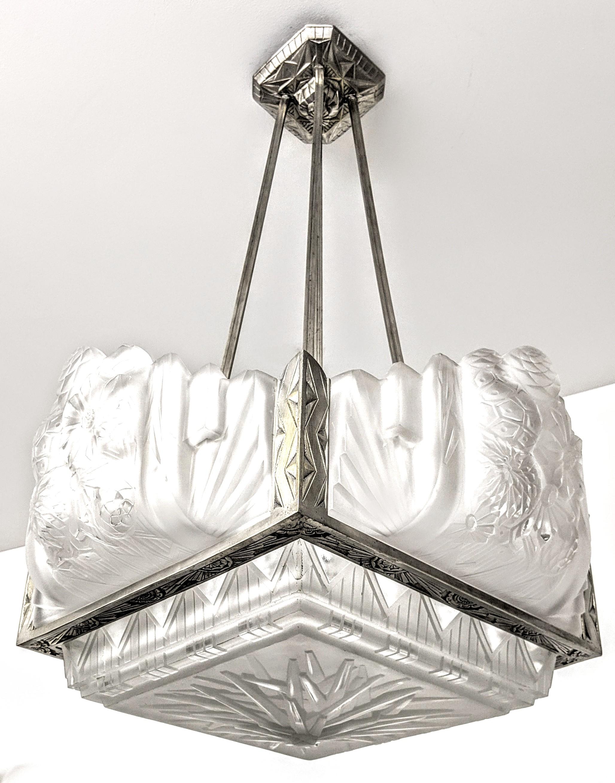 Cast French Art Deco Chandelier Signed by Muller Ferers For Sale