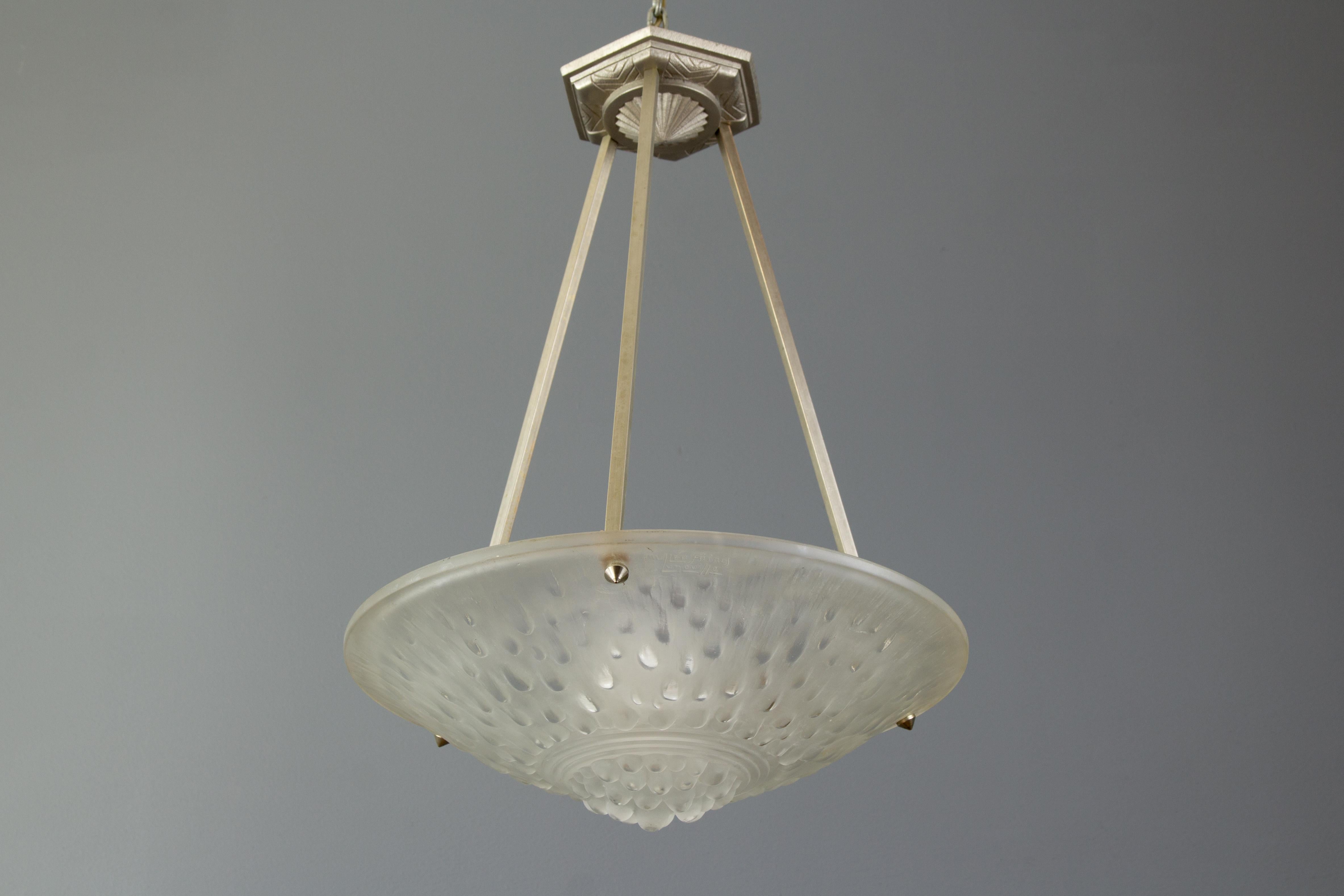 French Art Deco Chandelier Signed by Muller Frères, Luneville, 1920s In Good Condition In Barntrup, DE