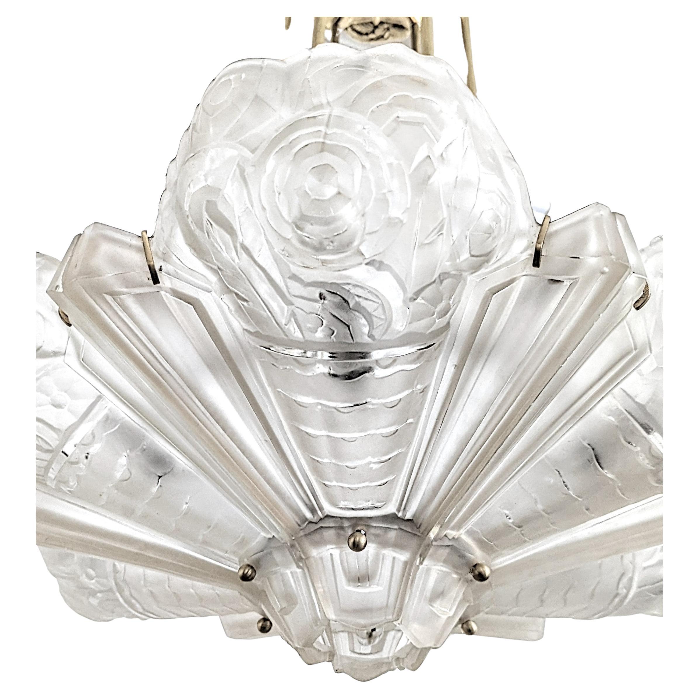 20th Century  French Art Deco Chandelier Signed by Sabino For Sale