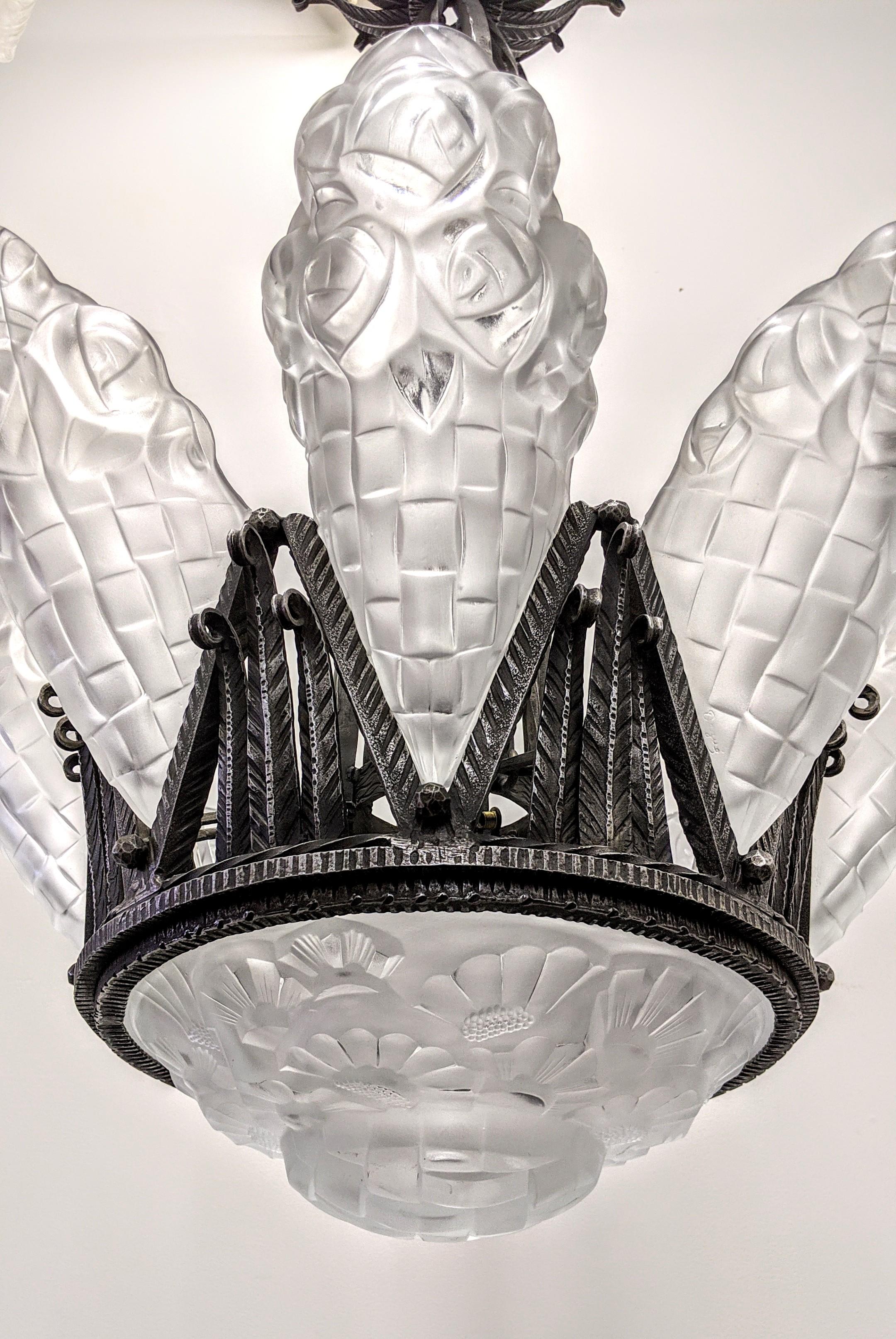 20th Century French Art Deco Chandelier by Degué For Sale