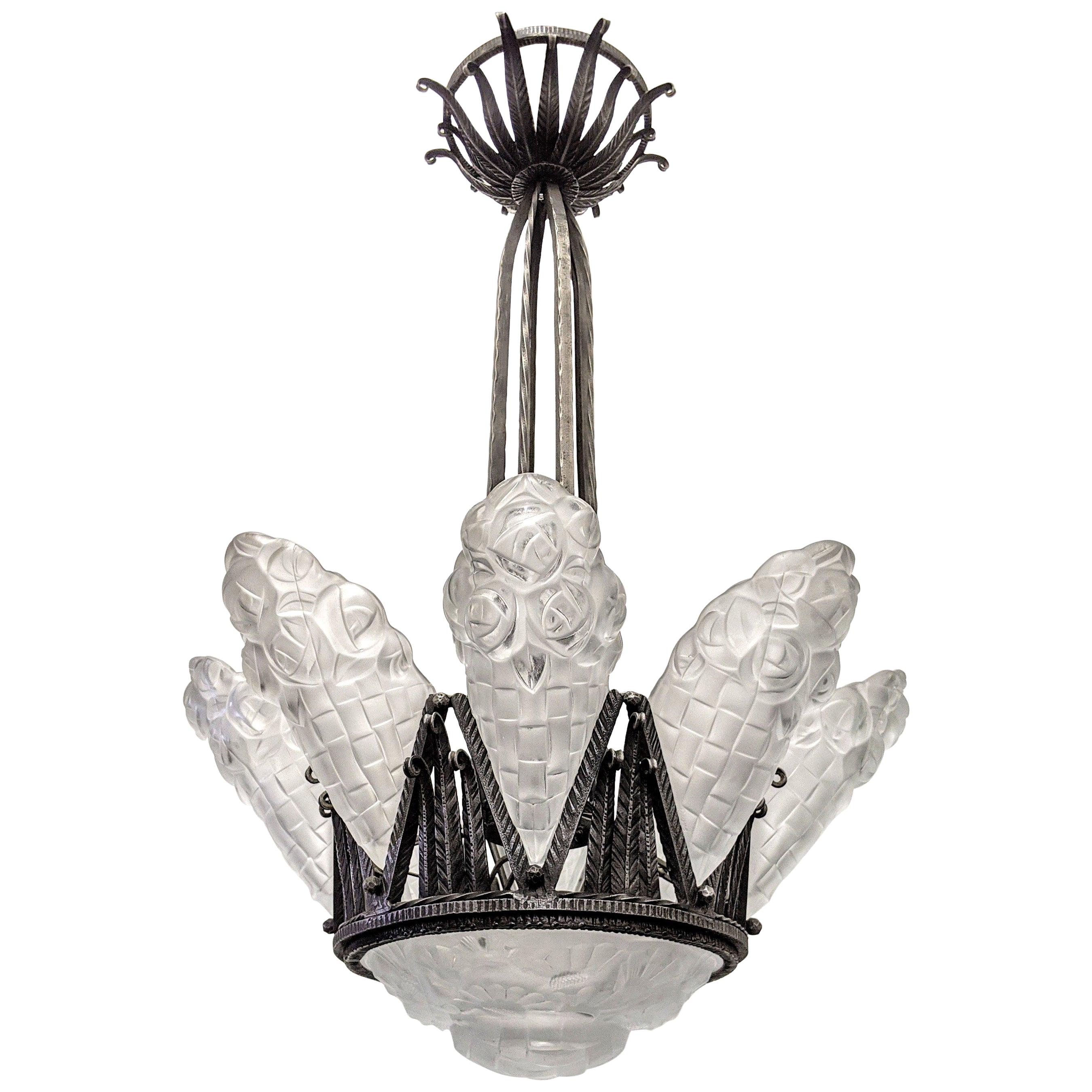 French Art Deco Chandelier by Degué For Sale