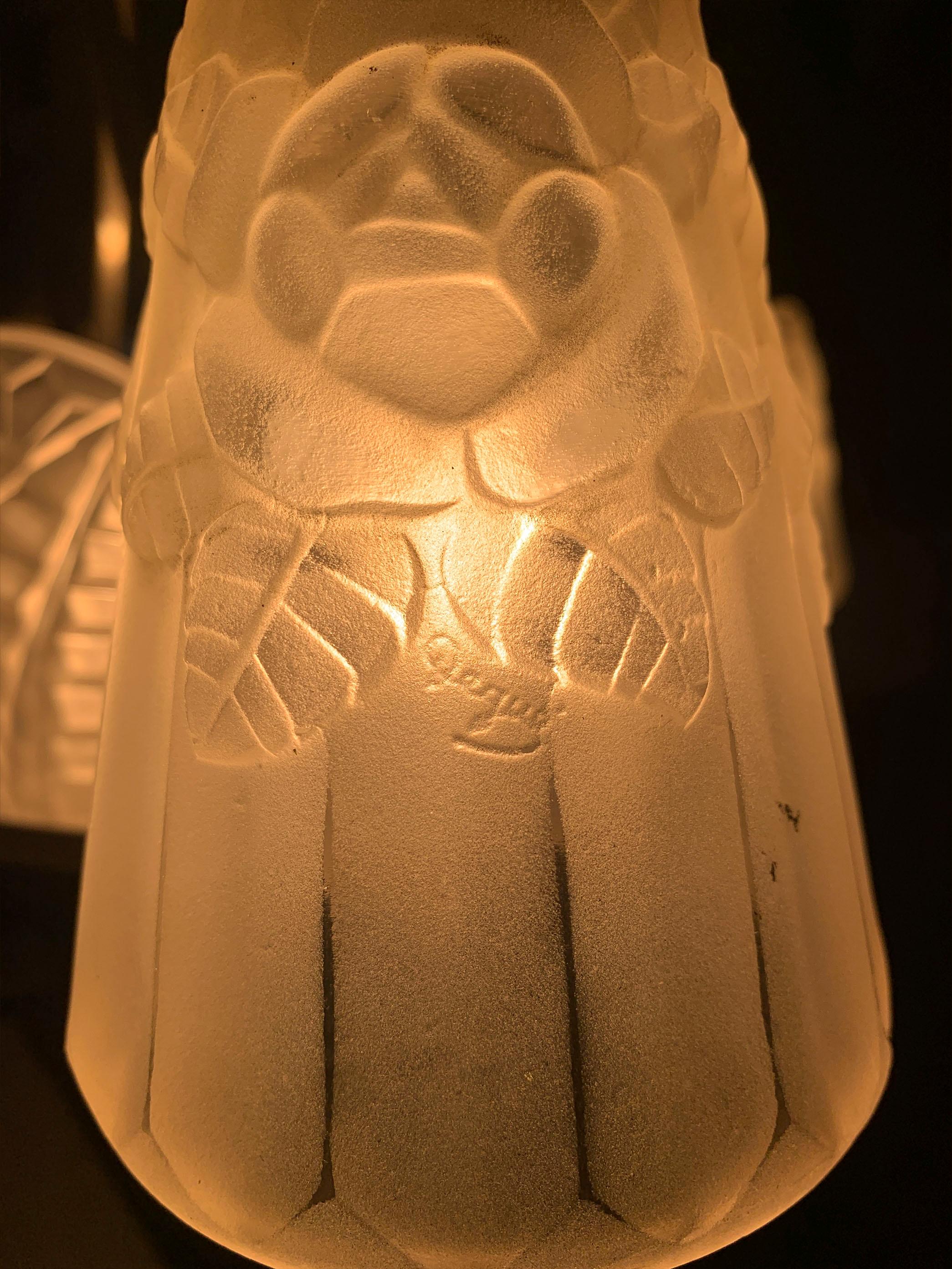 Lampadario Art Deco francese firmato 