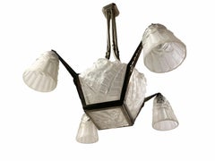 French Art Deco Chandelier Signed “Degué”, France, circa 1930s