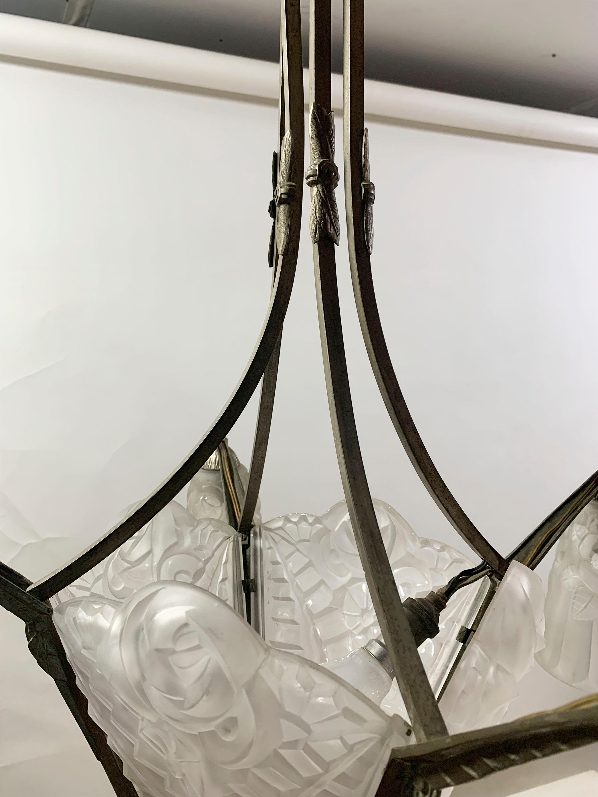 Francese Lampadario Art Deco francese firmato 