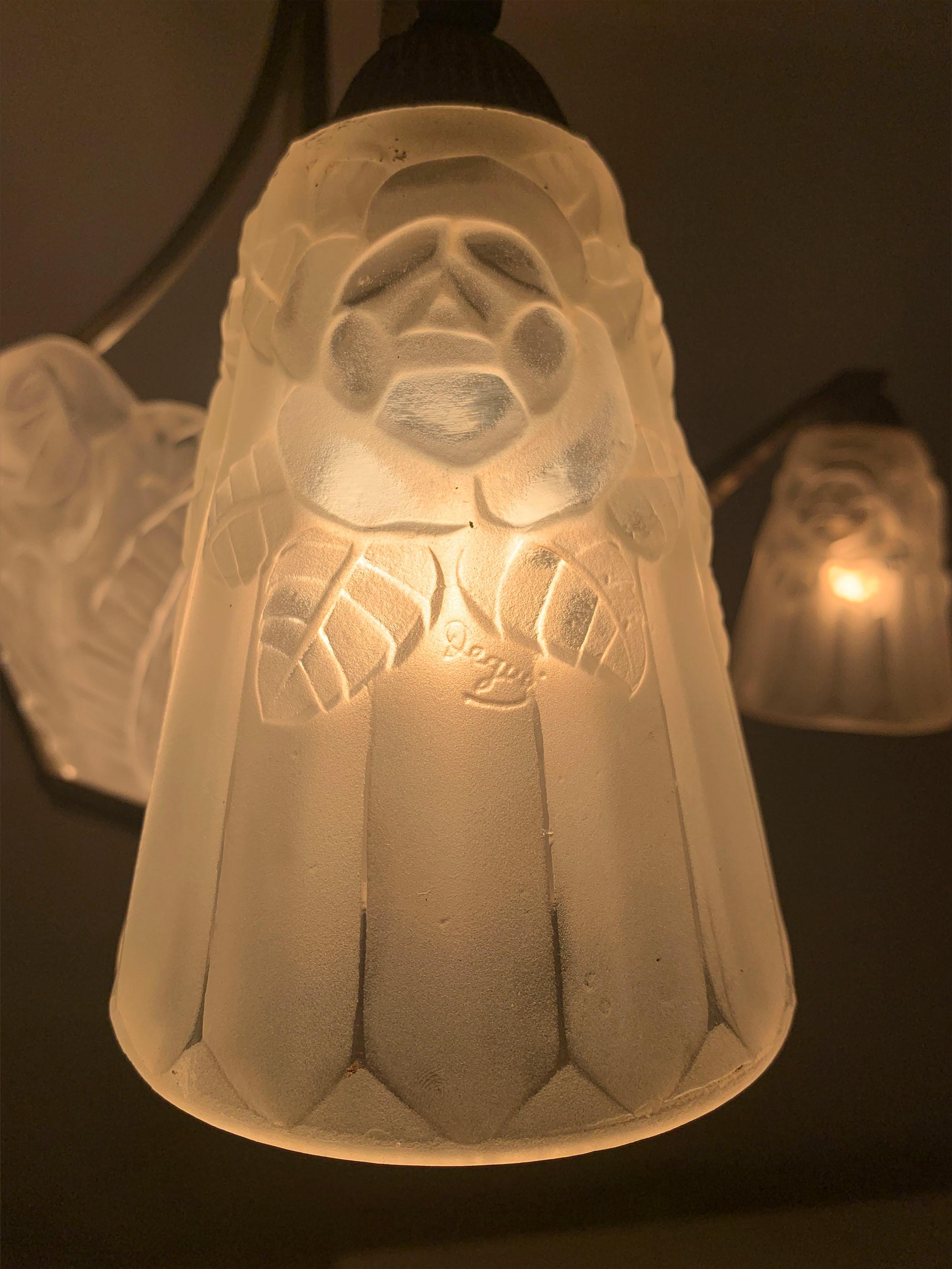 Lampadario Art Deco francese firmato 
