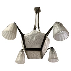 French Art Deco Chandelier Signed “Degué”, France, circa 1930s