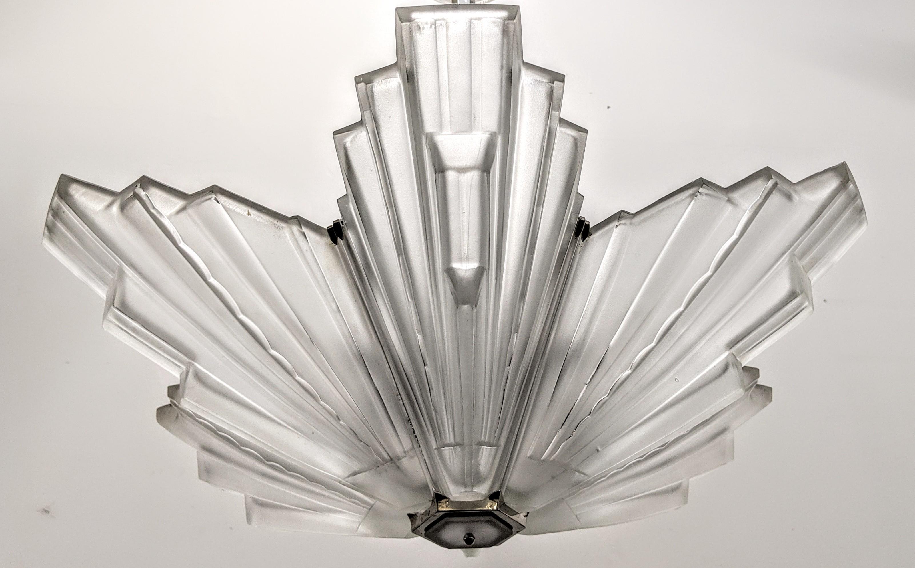 20th Century French Art Deco Chandelier Signed Marius-Ernest Sabino For Sale