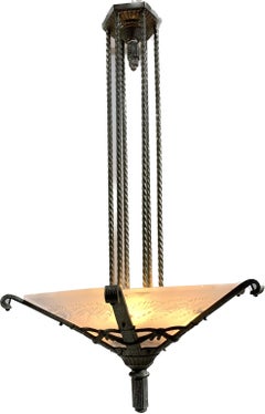 Lampadario Art Déco francese firmato Muller Frères Luneville, circa 1930