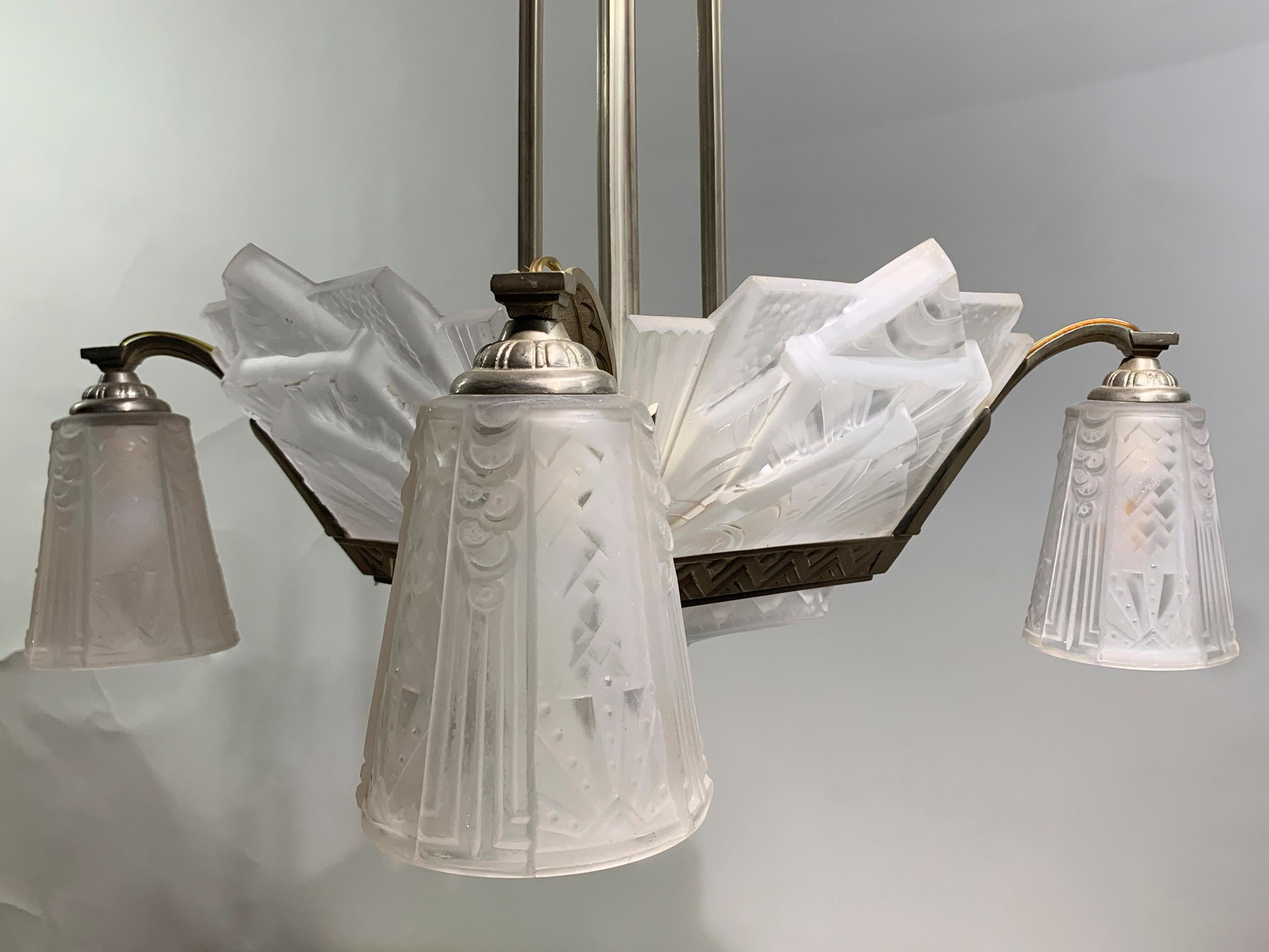 French Art Deco Chandelier Signed 