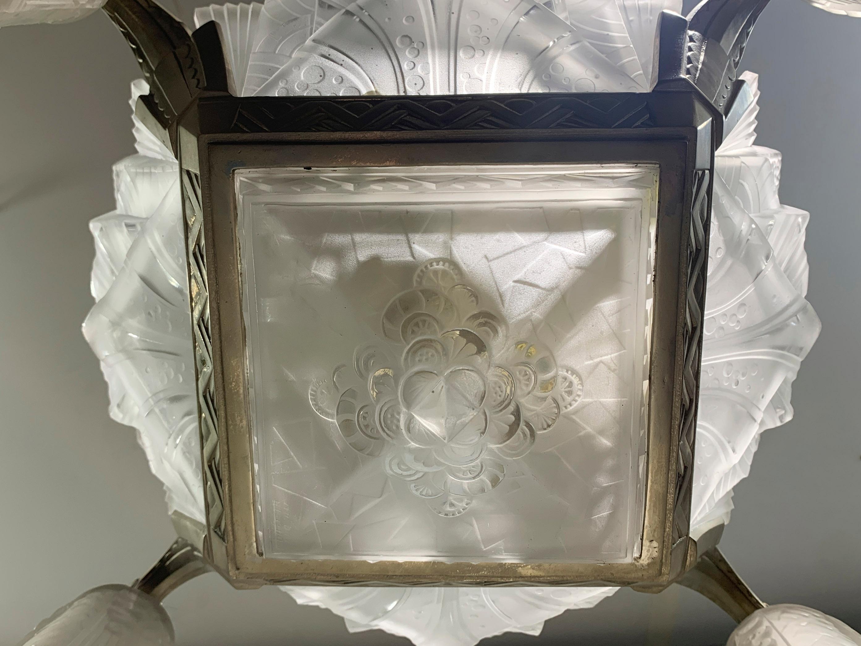 Mid-20th Century French Art Deco Chandelier Signed 