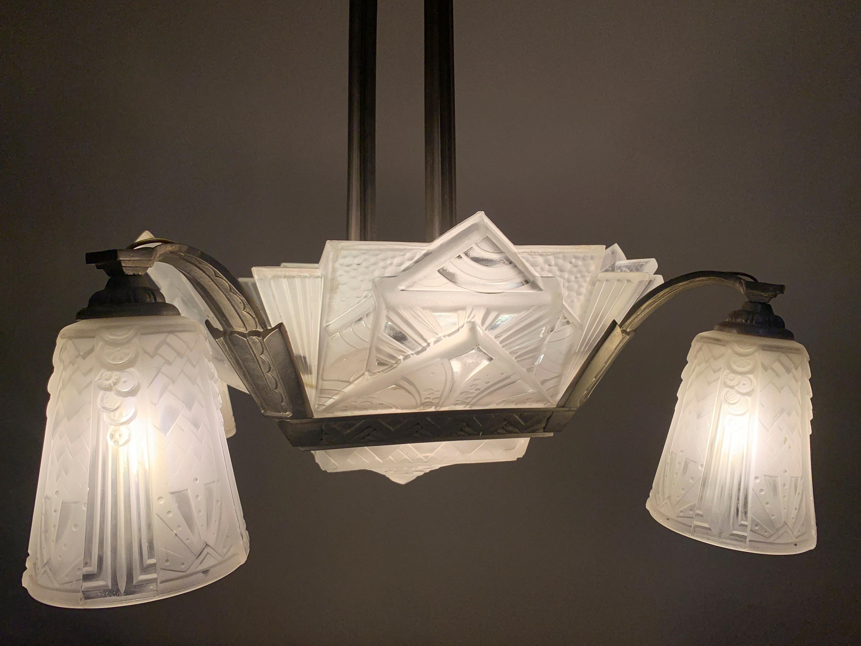 French Art Deco Chandelier Signed 