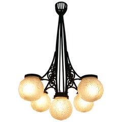 French Art Deco Chandelier Signed "Muller Frères Luneville"
