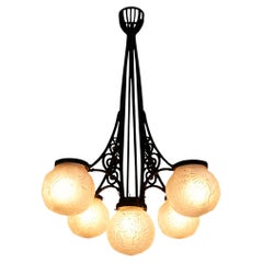 Lustre Art Déco Français Signé "Muller Frères Luneville"