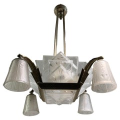 French Art Deco Chandelier Signed " Muller Freres Luneville"