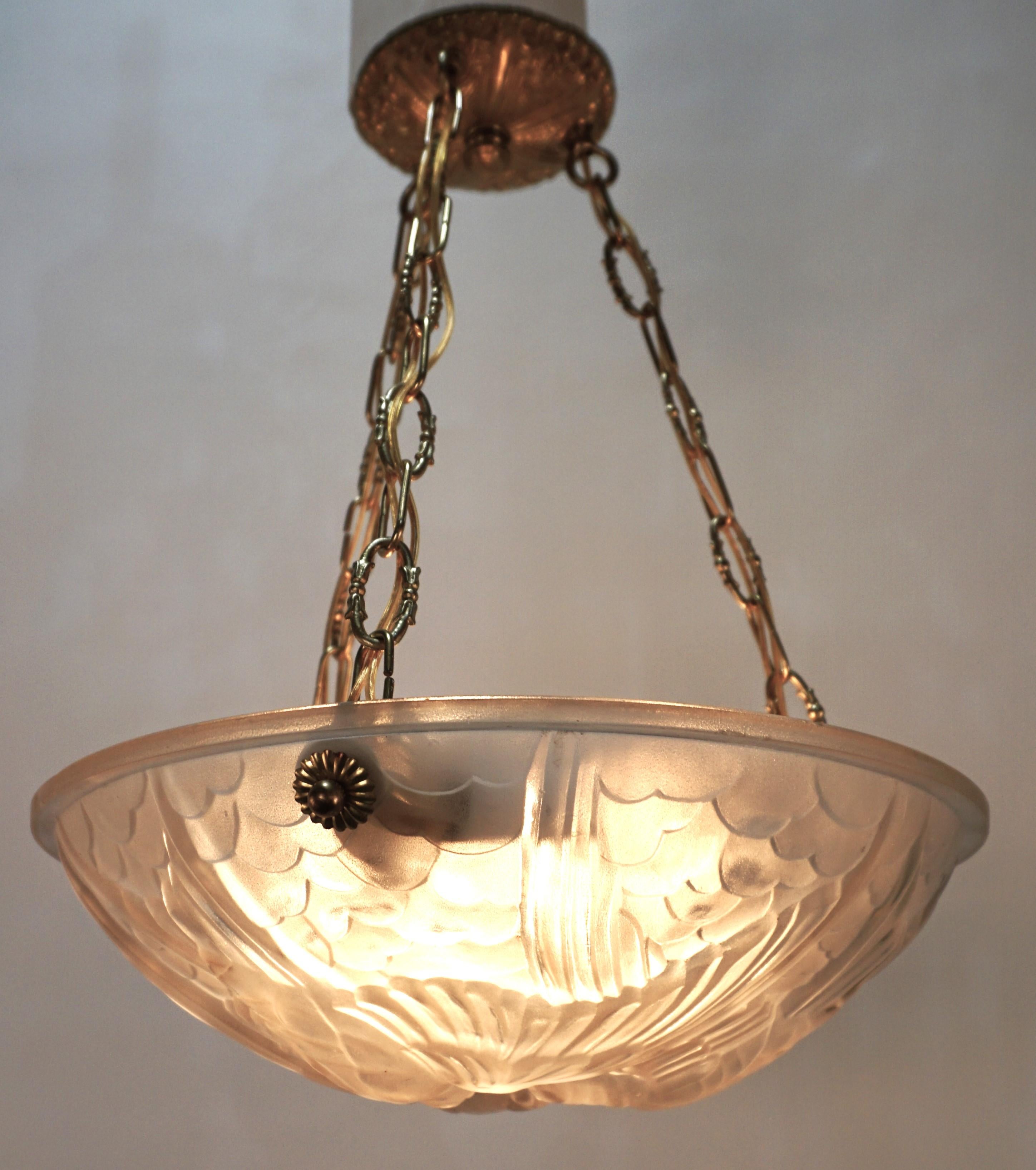 French Art Deco Chandelier, with Bird in Flying Motion by Noverdy #8 1