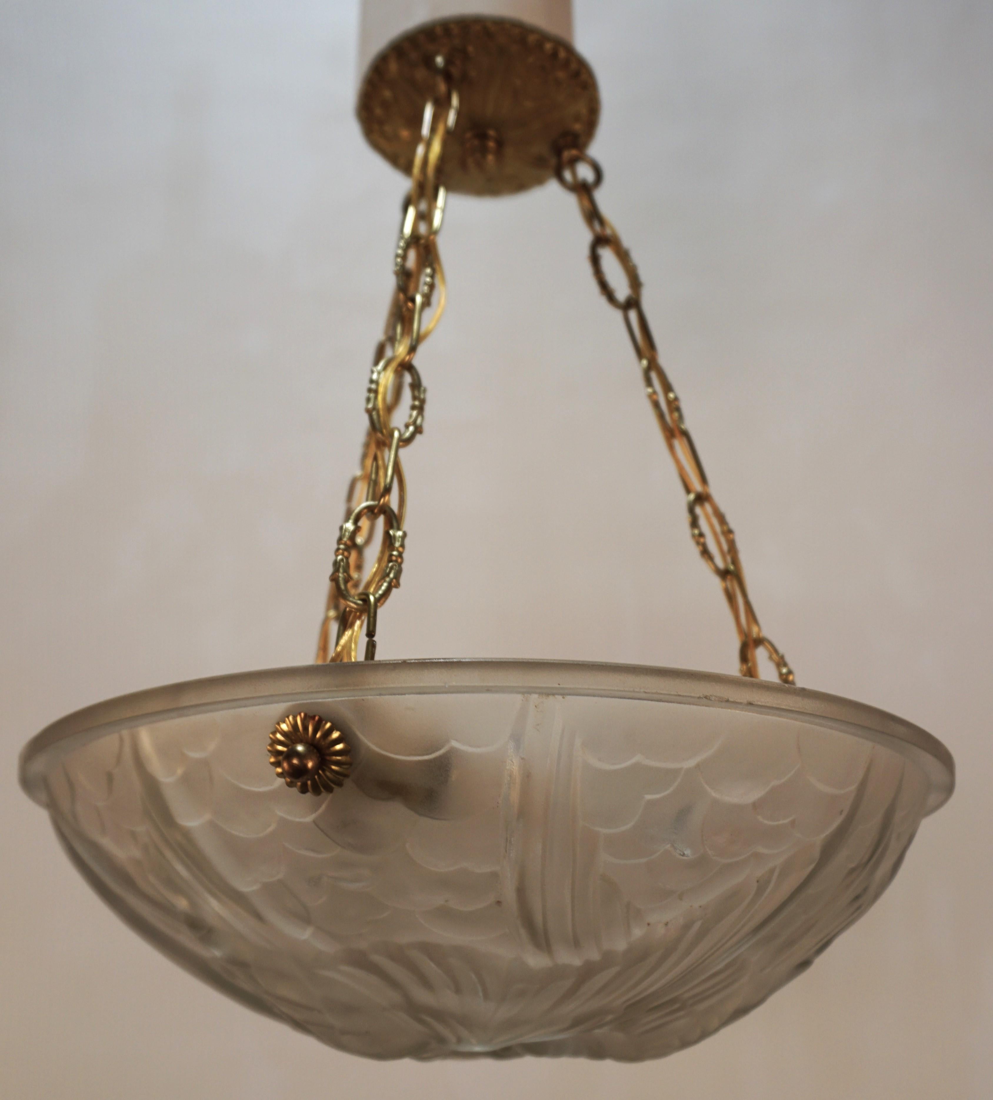 French Art Deco Chandelier, with Bird in Flying Motion by Noverdy #8 3