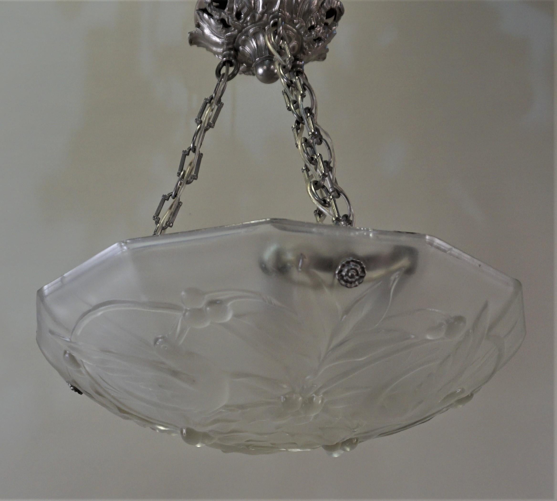 French Art Deco Chandelier with Cherry Eating Birds 1