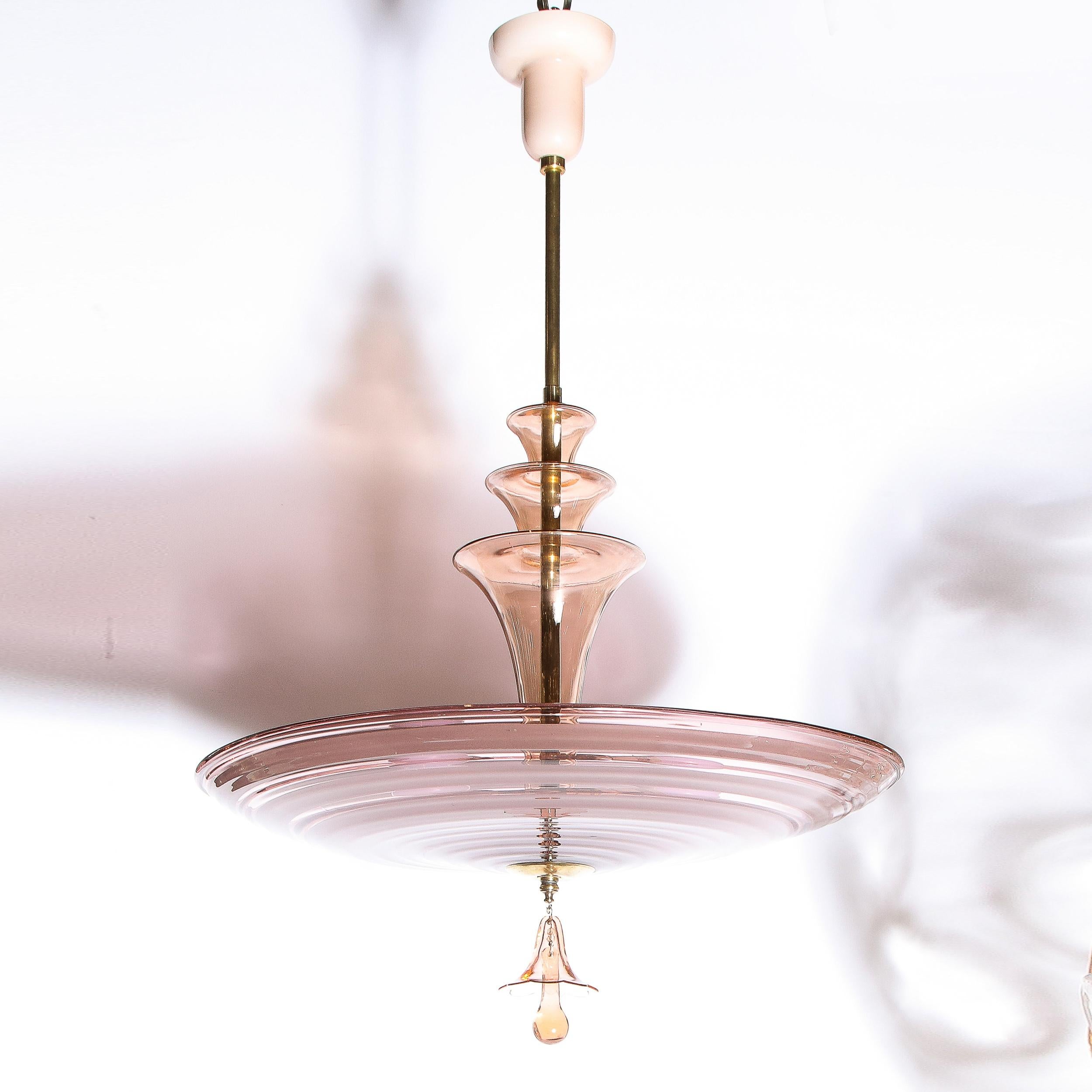 French Art Deco Chandelier with Smoked Rose Glass 6