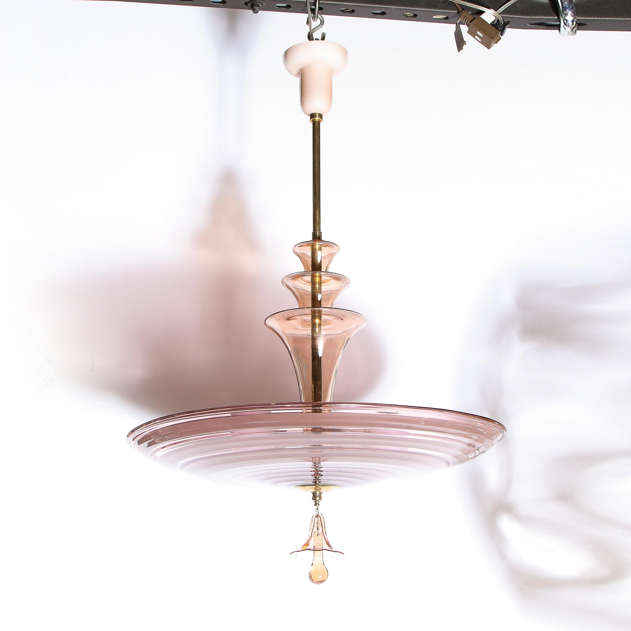 French Art Deco Chandelier with Smoked Rose Glass 7