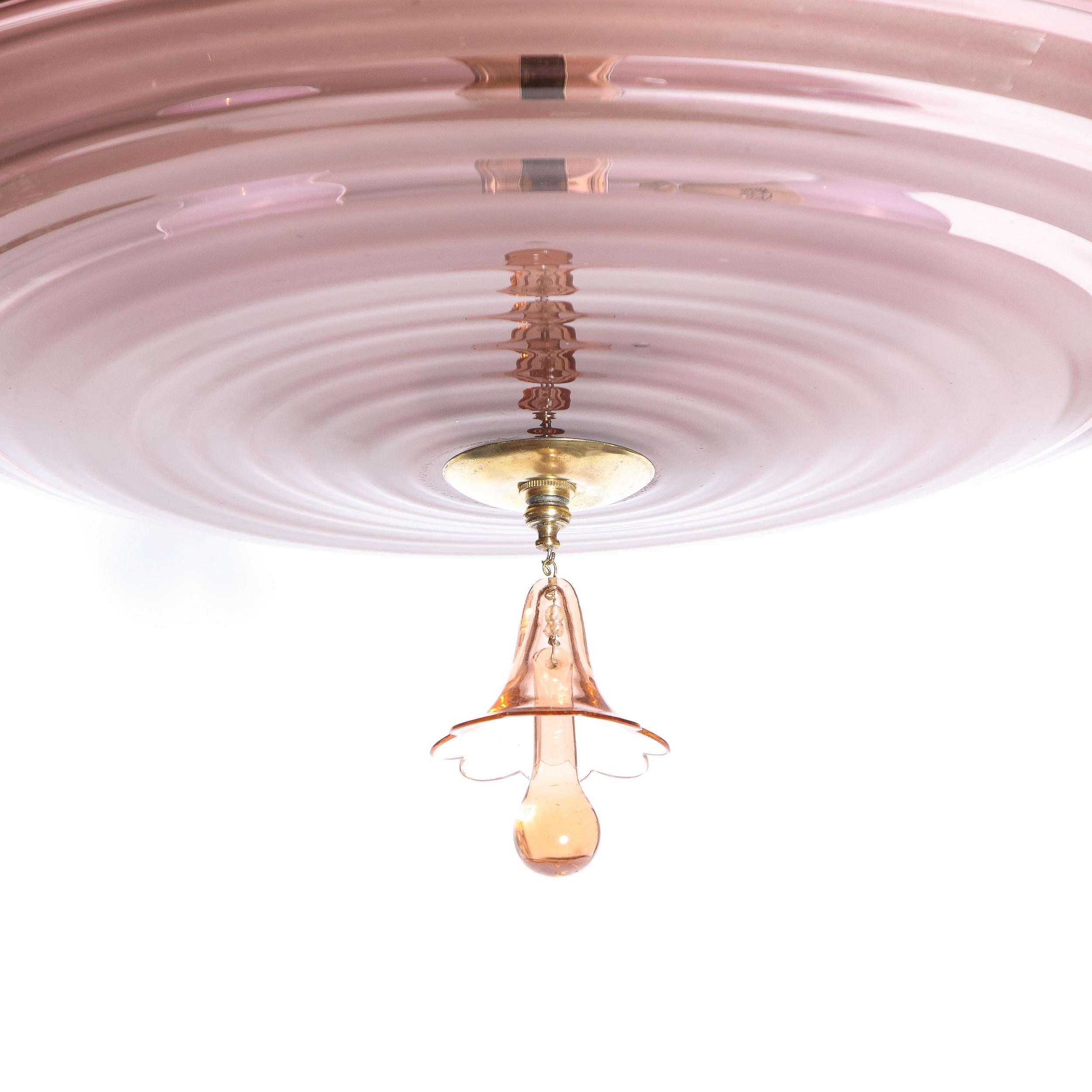 French Art Deco Chandelier with Smoked Rose Glass 8