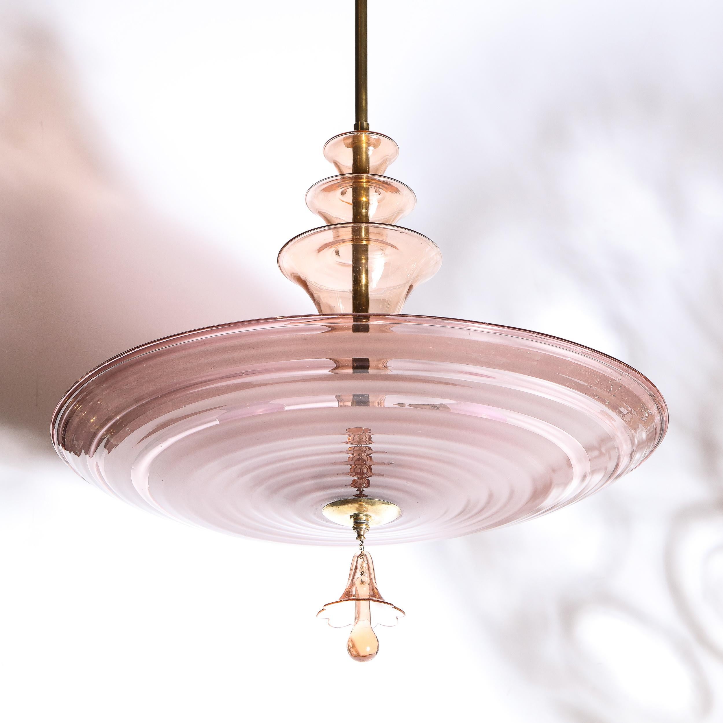 French Art Deco Chandelier with Smoked Rose Glass In Excellent Condition In New York, NY