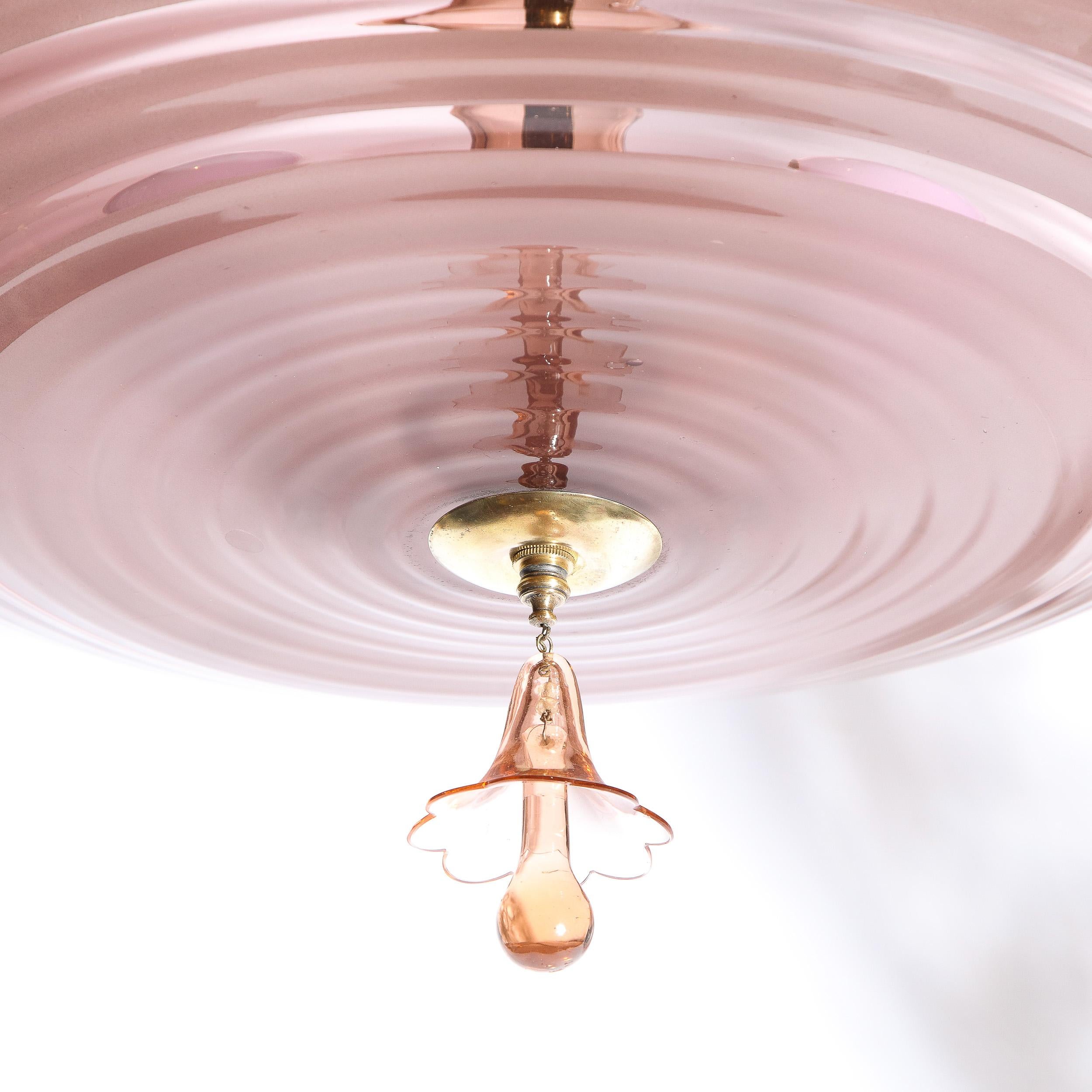 Mid-20th Century French Art Deco Chandelier with Smoked Rose Glass