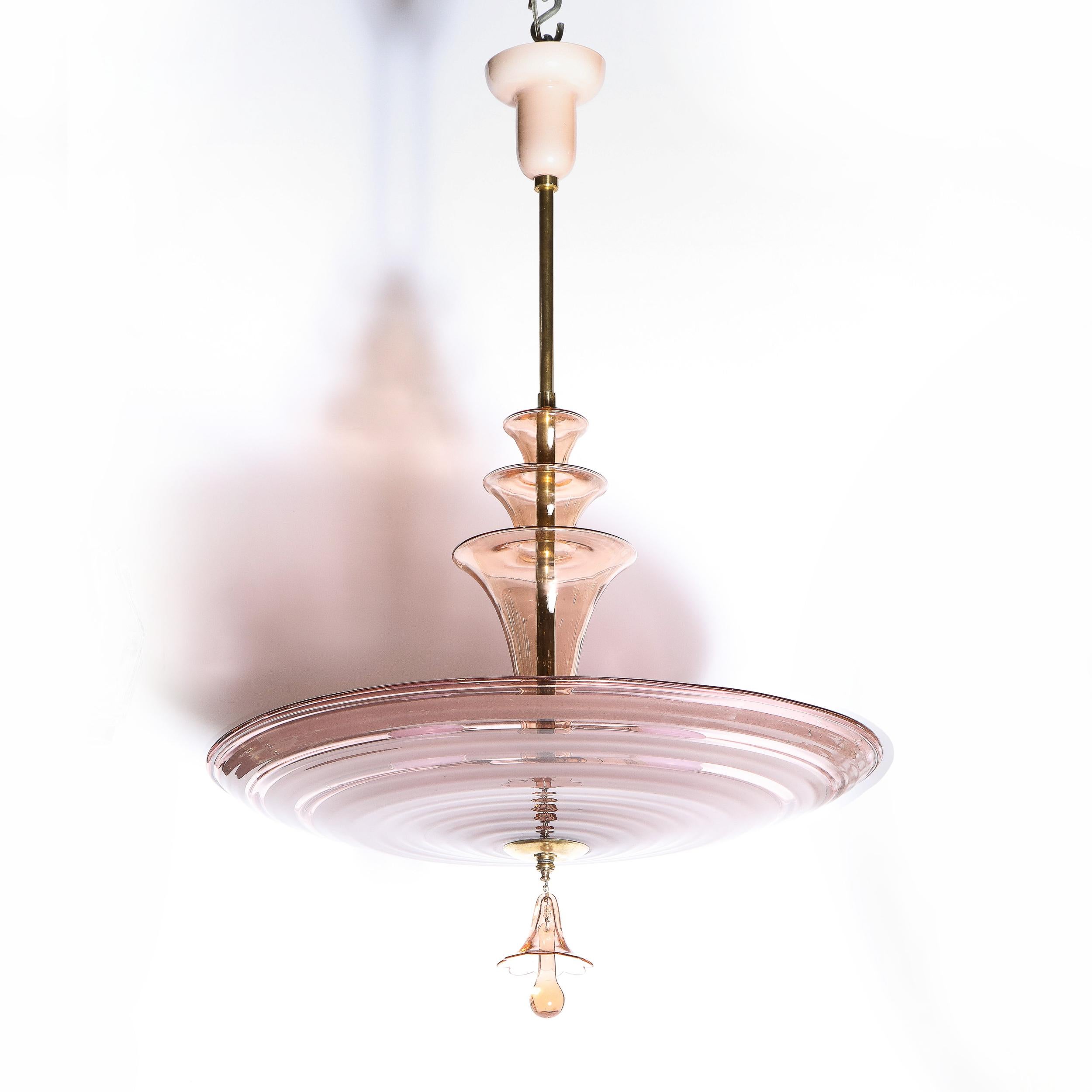 French Art Deco Chandelier with Smoked Rose Glass 2