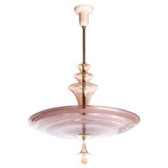French Art Deco Chandelier with Smoked Rose Glass