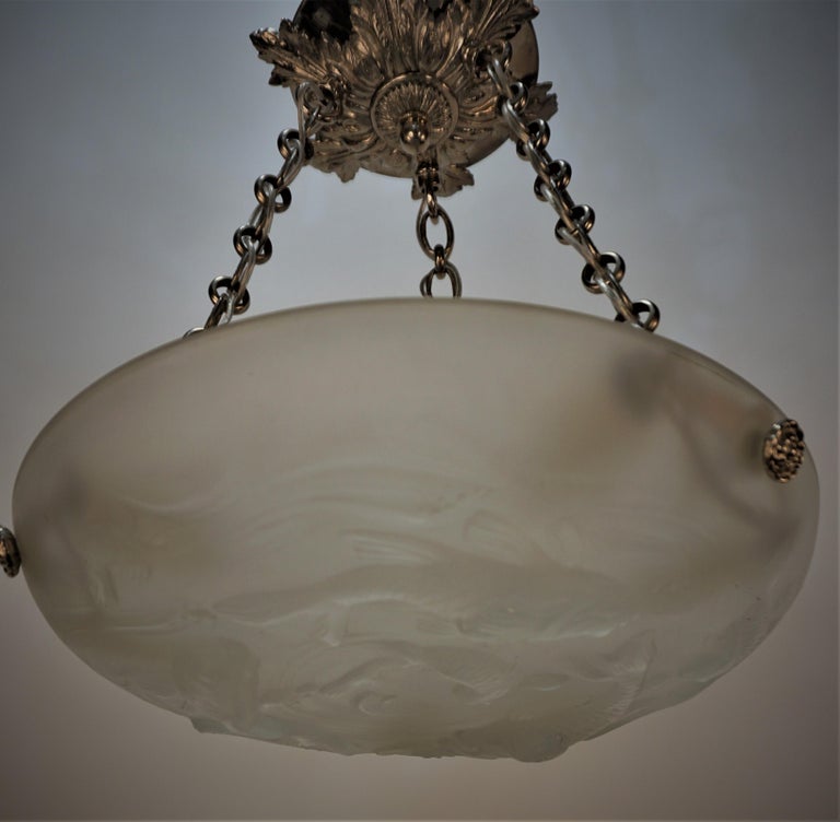  French Art Deco Chandelier with Swimming Fish Motif by Verlys 1