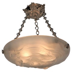 French Art Deco Chandelier with Swimming Fish Motif by Verlys