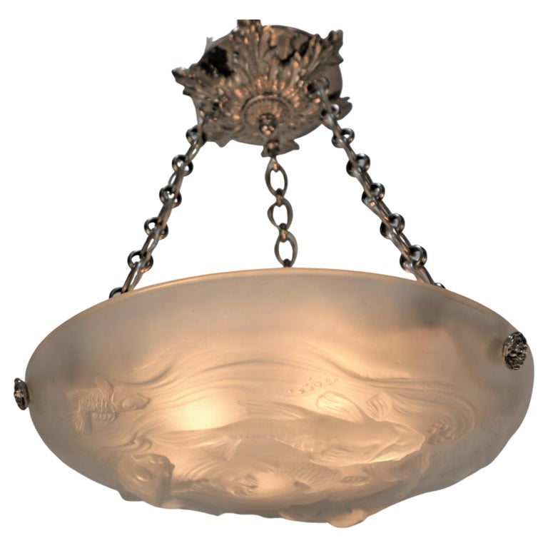 French Art Deco Chandelier with Swimming Fish Motif by Verlys