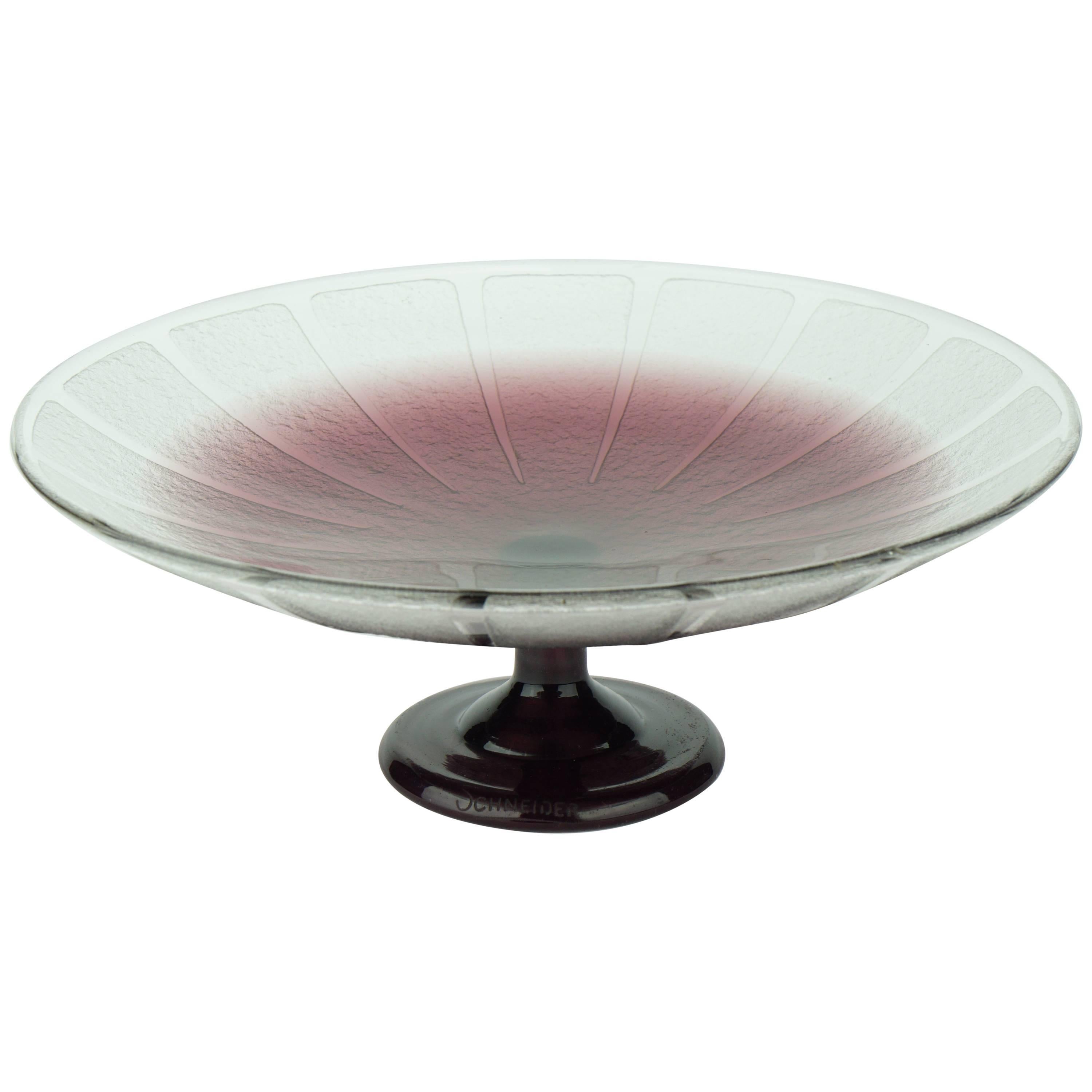 French Art Deco Charles Schneider Frosted Amethyst Glass Coupe For Sale