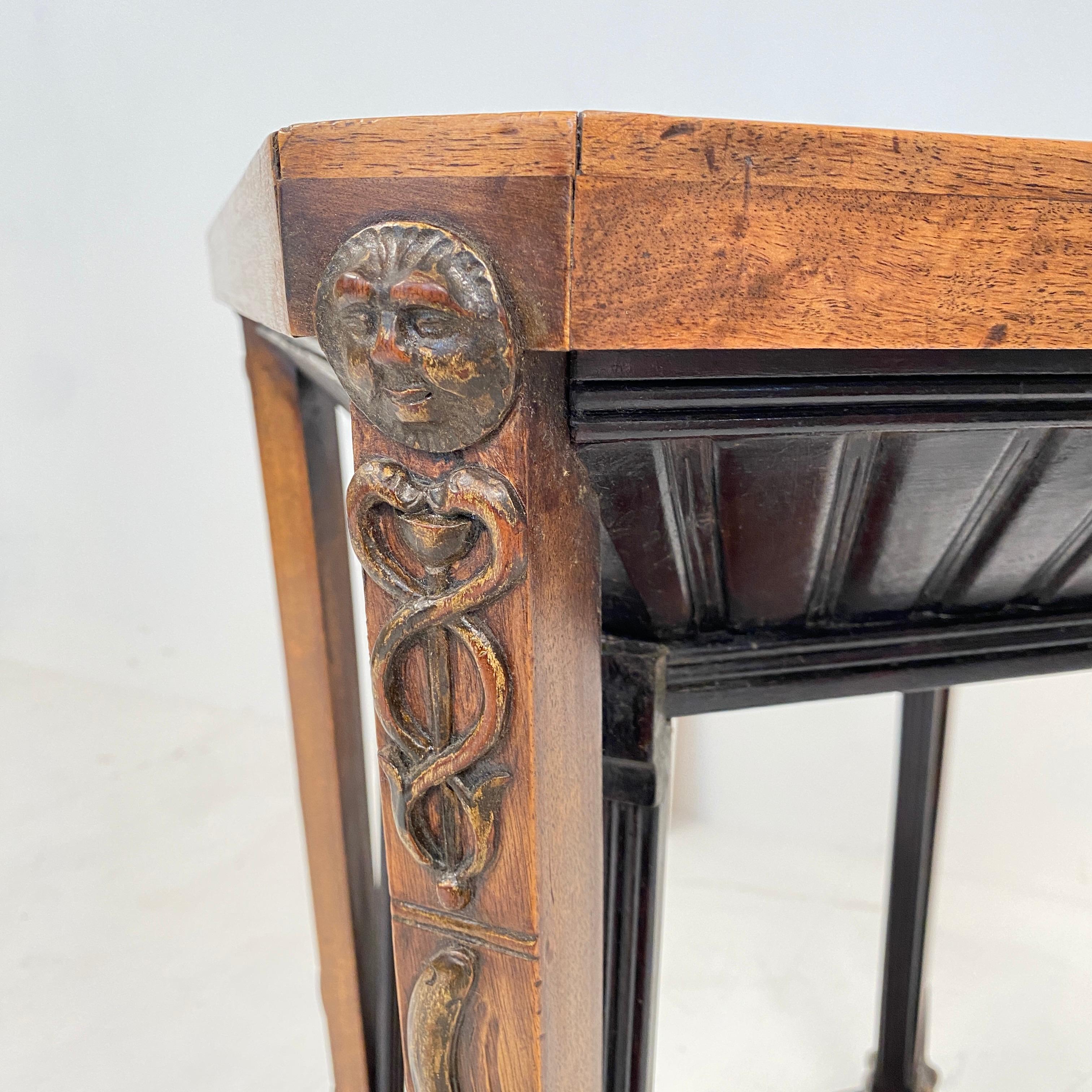 French Art Deco Chemist Side Table with Mosaic Top and Carved Base, around 1920 8