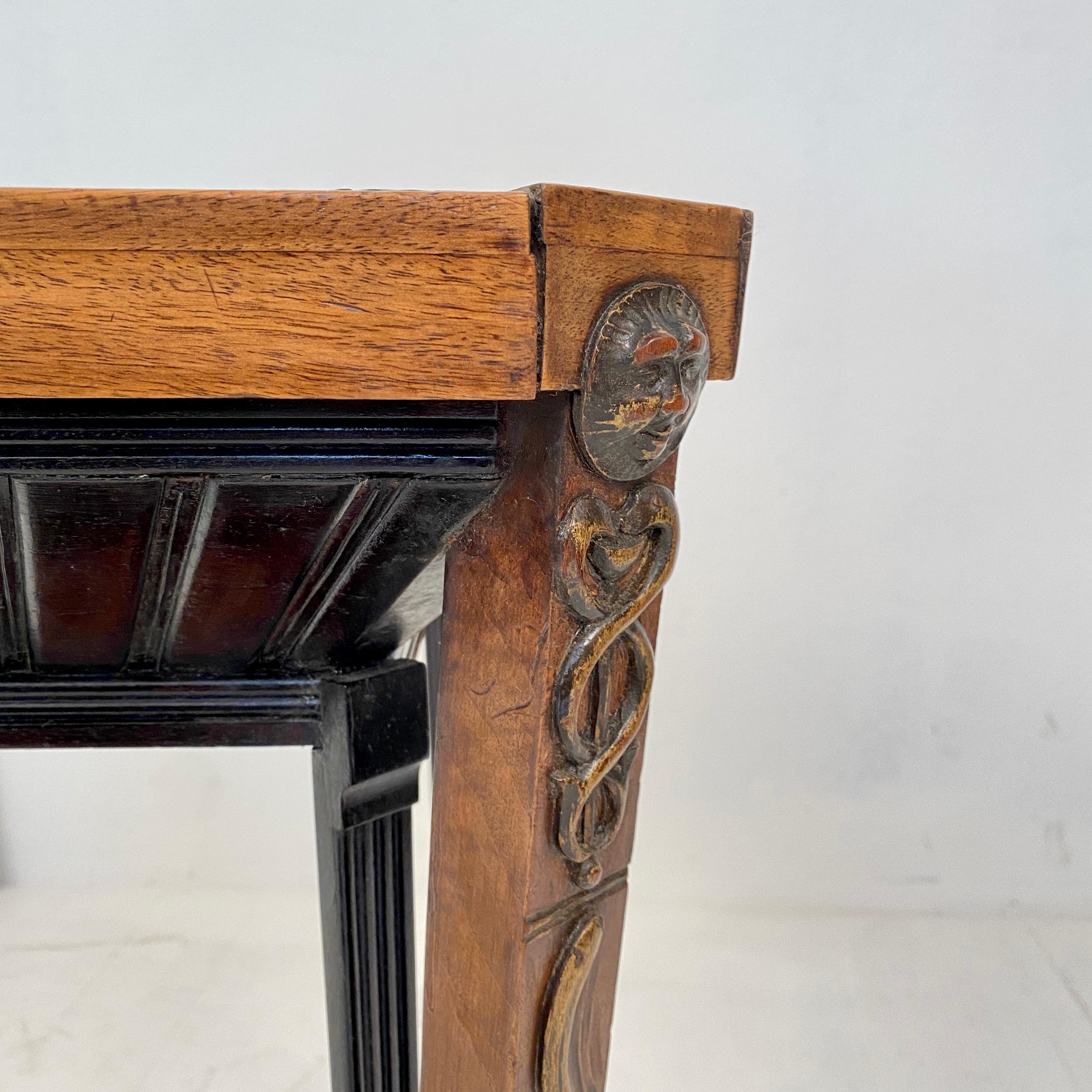 French Art Deco Chemist Side Table with Mosaic Top and Carved Base, around 1920 10