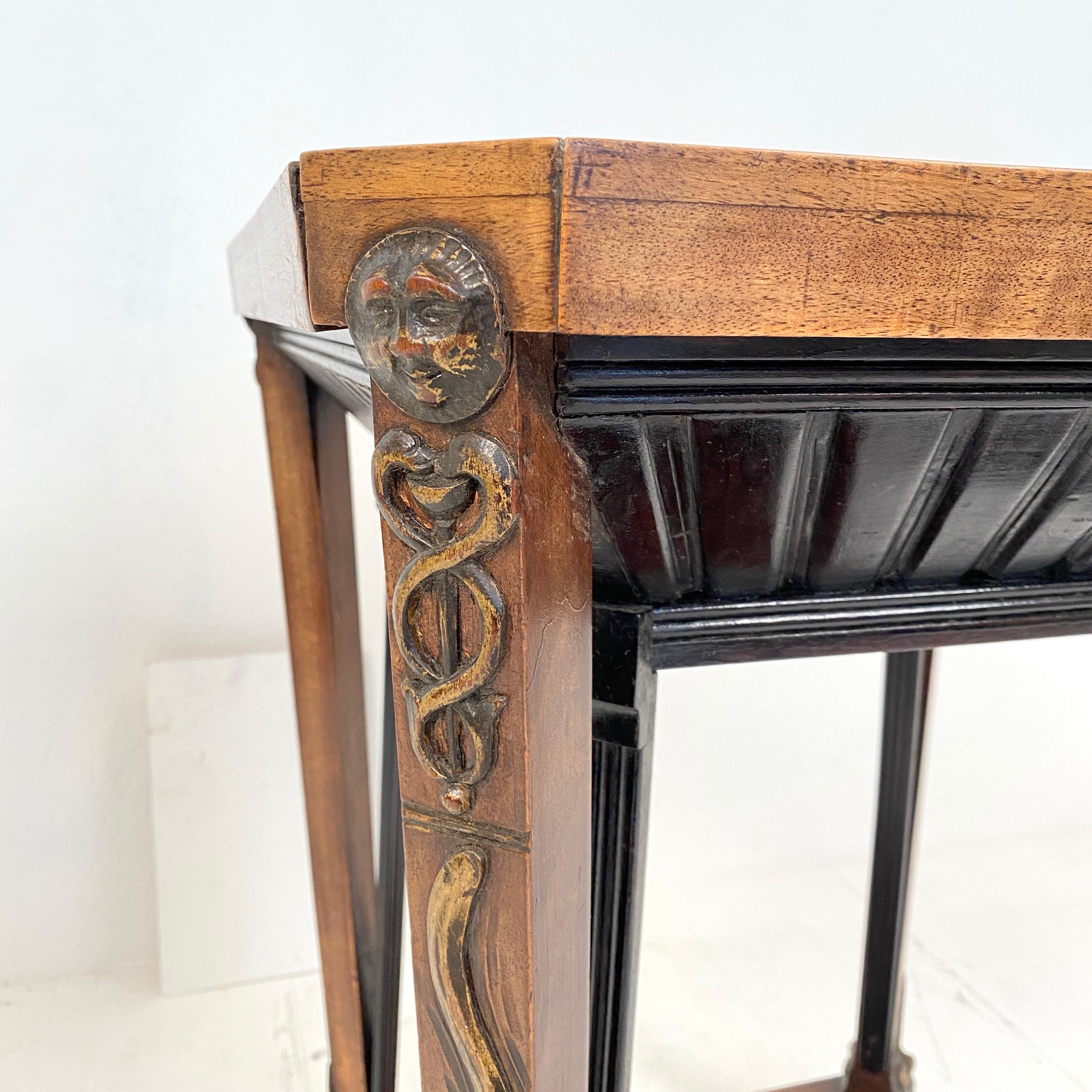 Early 20th Century French Art Deco Chemist Side Table with Mosaic Top and Carved Base, around 1920