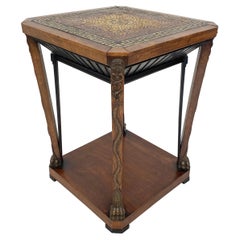French Art Deco Chemist Side Table with Mosaic Top and Carved Base, around 1920