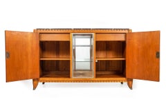 Französisches Art Deco Sideboard Kirschbaum, Nickel und Marmor Anrichte