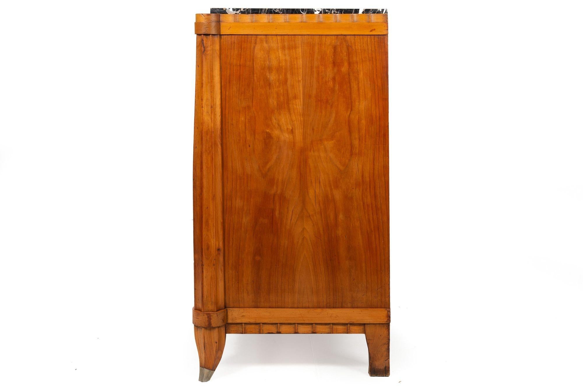 20th Century French Art Deco Cherry, Nickel and Marble Sideboard Credenza Cabinet For Sale