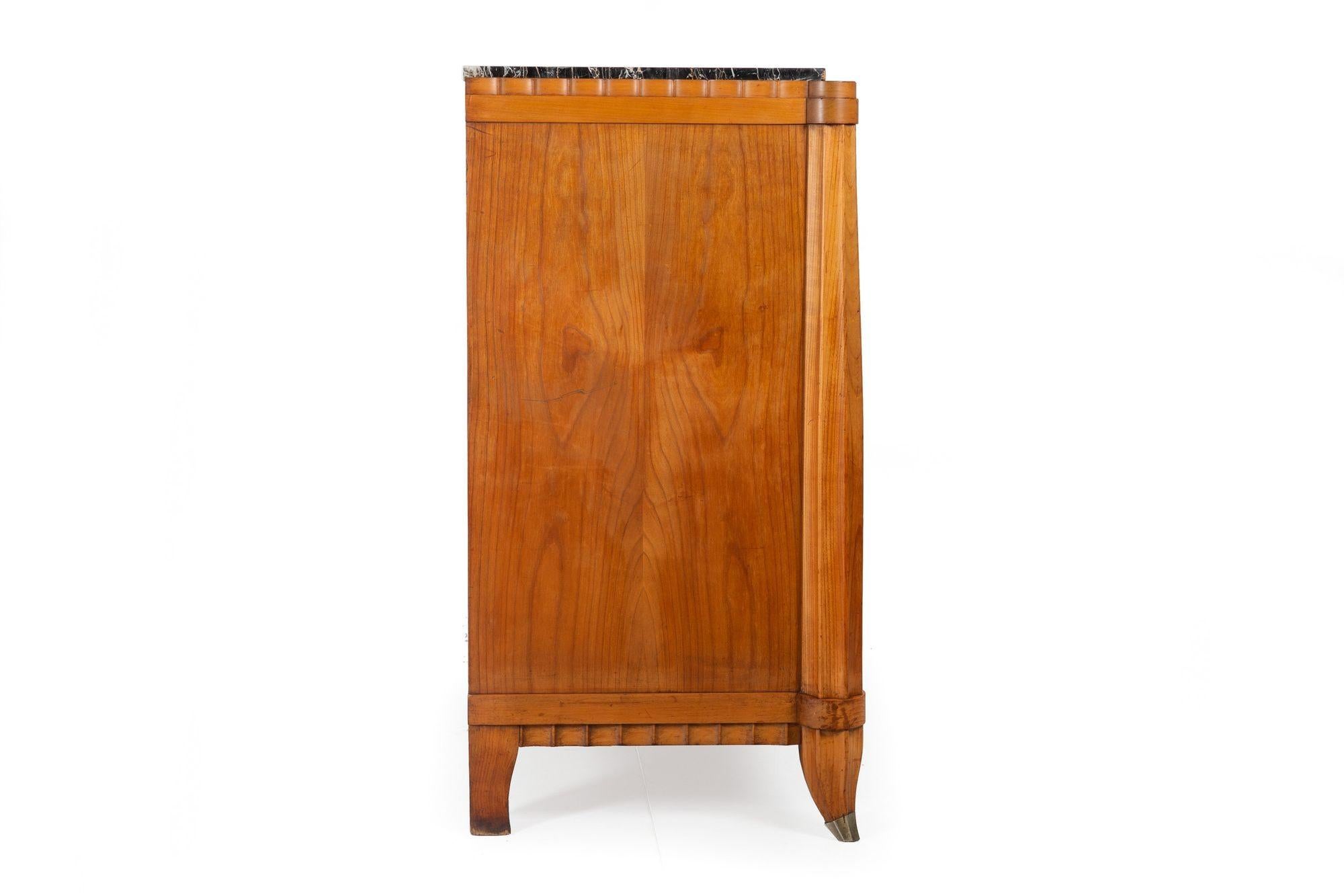 Glass French Art Deco Cherry, Nickel and Marble Sideboard Credenza Cabinet For Sale