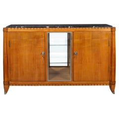 French Art Deco Cherry, Nickel and Marble Sideboard Credenza Cabinet