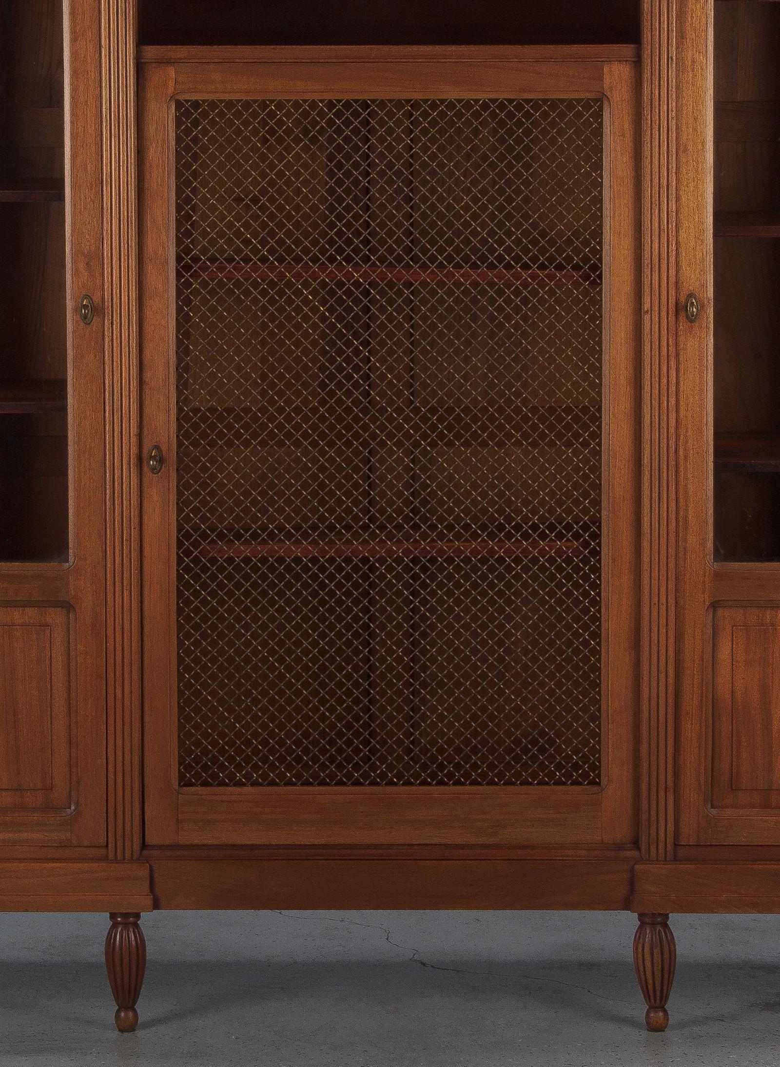 Glass French Art Deco Cherrywood Bookcase, 1930s